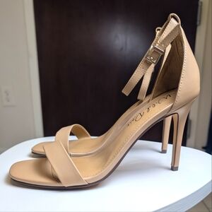 Nude Square Toe Ankle Strap Heels 9